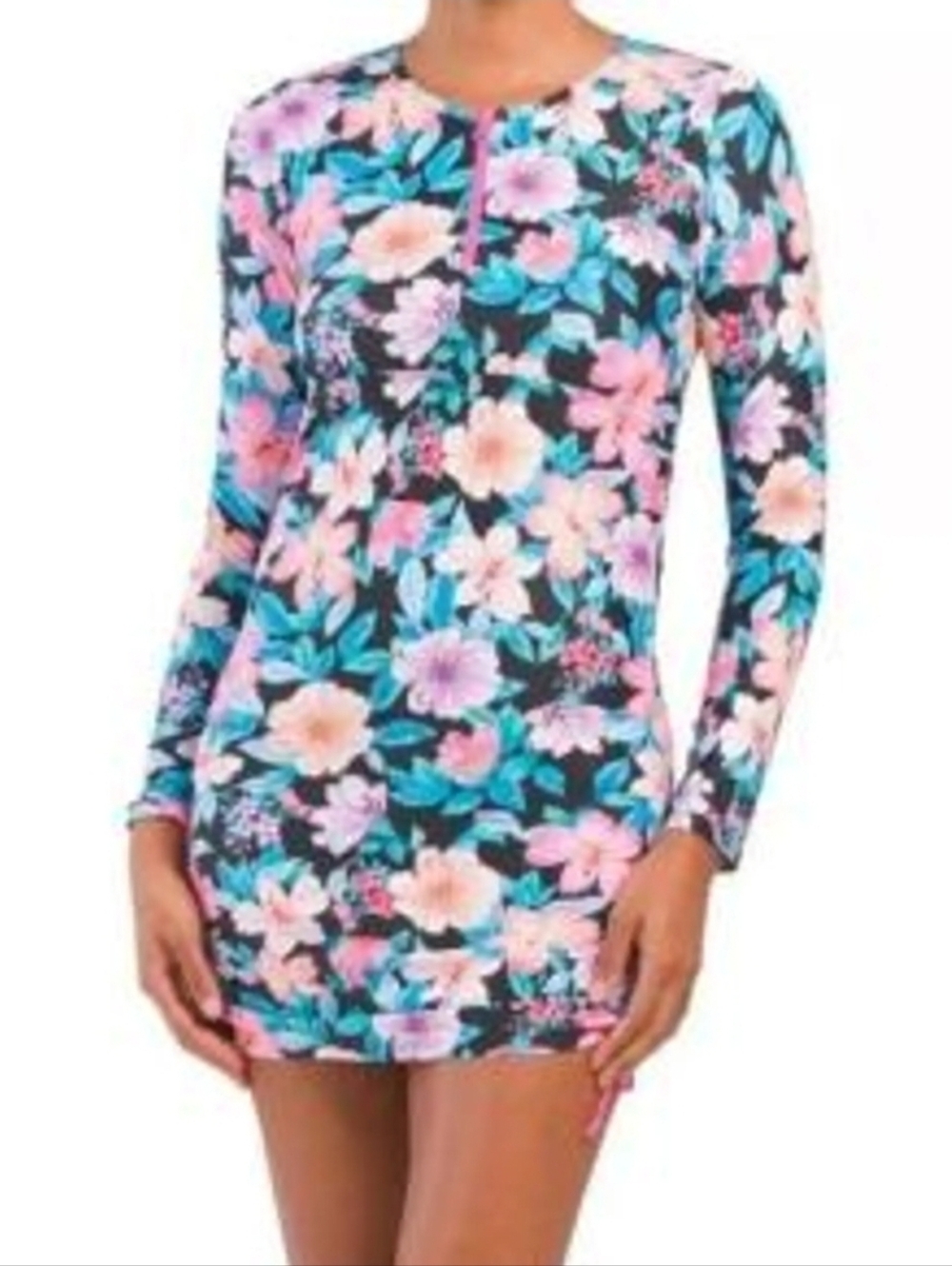 Pipeline Floral Swim Dress in Pastel Pink & Aqua Size M
